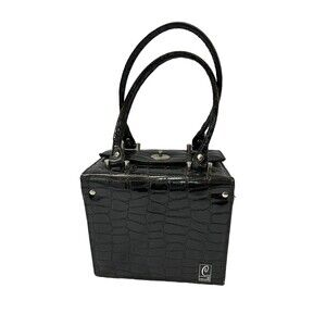 Caboodles Black Faux Croc Vanity Bag 8x7x6 Mirror Interior Purse Style Case